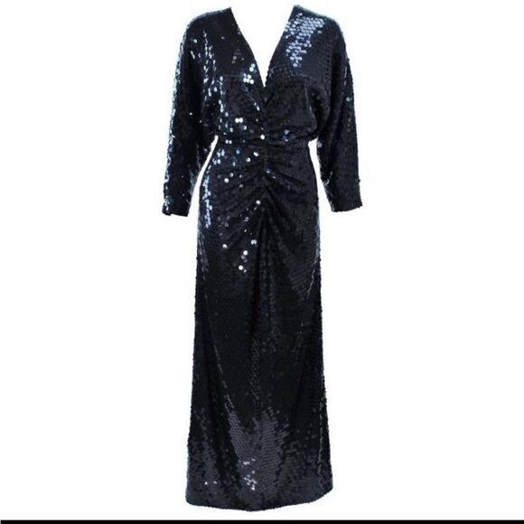 Oleg Cassini Dresses & Skirts - Vintage Oleg Cassini Black Large  Sequin Rauched Gown Dress 6